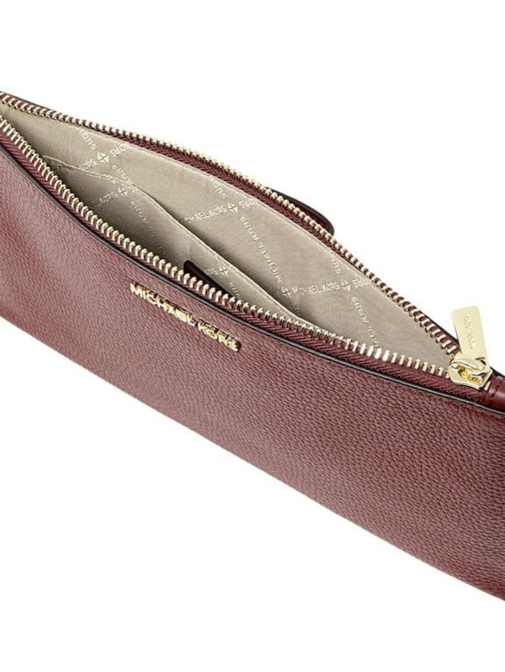 Michael Kors Burgundy Pebbled Leather Wristlet Clutch with Gold Hardware - Picture 3 of 8